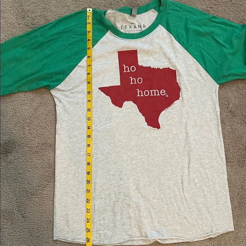 'Ho Ho Home' Texas Green and Heather Gray Raglan Long Sleeve Graphic Tee-size M - Picture 5 of 6